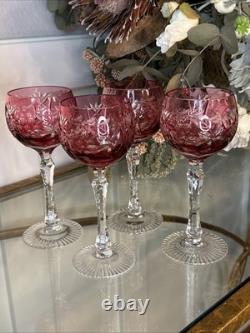 Nachtmann Traube Vintage Cranberry Pink Wine Glass Stem 8 Qty 4