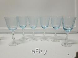 Navarre blue Fostoria Large claret wine vintage etched glass stemware set of 6