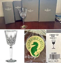 New in Box 10 Vintage WATERFORD CRYSTAL Lismore Platinum Wine Glasses IRELAND