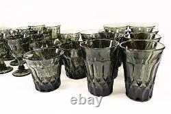 Noritake -Perspective Smoke-Grey Set of 39 Tumblers Goblets Wine Glasses Vintage