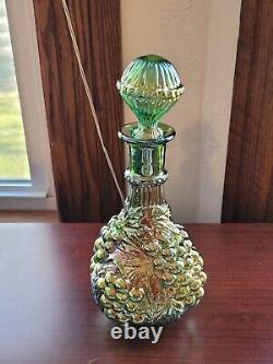 Old Green Carnival Glass Imperial Grape 8 Piece Wine Set