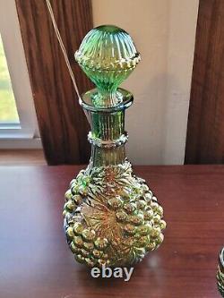 Old Green Carnival Glass Imperial Grape 8 Piece Wine Set