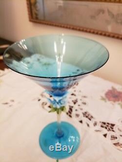 Original Murano Fine Venetian Art Glass Aqua Wine Glass Tipetto Goblet vintage