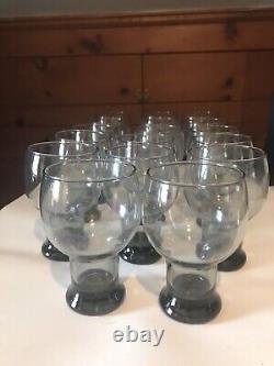 Original VTG 1960's Libbey Smokey Gray Stax Glass Goblets Water/Wine Lot of 17