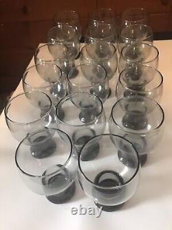 Original VTG 1960's Libbey Smokey Gray Stax Glass Goblets Water/Wine Lot of 17