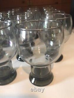 Original VTG 1960's Libbey Smokey Gray Stax Glass Goblets Water/Wine Lot of 17