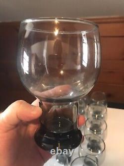 Original VTG 1960's Libbey Smokey Gray Stax Glass Goblets Water/Wine Lot of 17