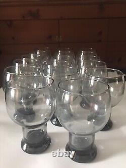 Original VTG 1960's Libbey Smokey Gray Stax Glass Goblets Water/Wine Lot of 17