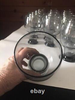 Original VTG 1960's Libbey Smokey Gray Stax Glass Goblets Water/Wine Lot of 17