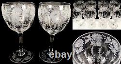 PAIR Vtg LIBBEY Signed Hand Blown Wheel Cut Crystal Wine Water Glass Goblet