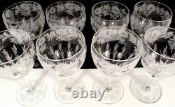 PAIR Vtg LIBBEY Signed Hand Blown Wheel Cut Crystal Wine Water Glass Goblet