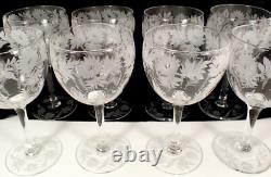 PAIR Vtg LIBBEY Signed Hand Blown Wheel Cut Crystal Wine Water Glass Goblet
