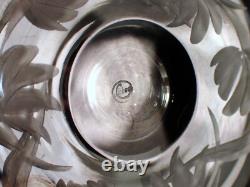 PAIR Vtg LIBBEY Signed Hand Blown Wheel Cut Crystal Wine Water Glass Goblet