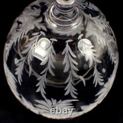 PAIR Vtg LIBBEY Signed Hand Blown Wheel Cut Crystal Wine Water Glass Goblet