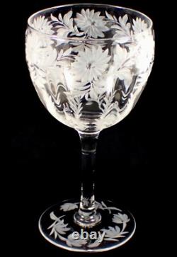 PAIR Vtg LIBBEY Signed Hand Blown Wheel Cut Crystal Wine Water Glass Goblet