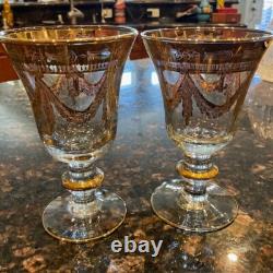 Pair 24K Gold Trimmed Vintage Luxury Design Renaisance INTERGLASS Wine Goblets