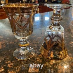 Pair 24K Gold Trimmed Vintage Luxury Design Renaisance INTERGLASS Wine Goblets