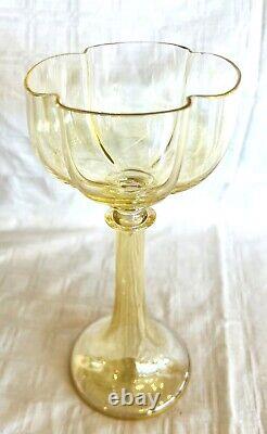 Pair Antique Fine Gold Venetian Glass Tall Champagne Wine Vintage Goblets Stems