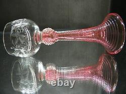 Pair Vintage Bohemian Art Glass Goblets / Wine Hocks