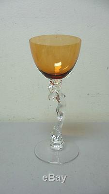 Pair Vintage Cambridge Statuesque Nude Amber Top Wine Goblets / Stems #3011