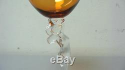 Pair Vintage Cambridge Statuesque Nude Amber Top Wine Goblets / Stems #3011