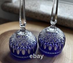 Pair Vintage Waterford Clarendon Cobalt Blue Crystal Wine Glasses Marked
