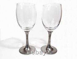 Pair Vintage Wine Glasses, 95% Real Pewter Stems, 7.6 Goblets