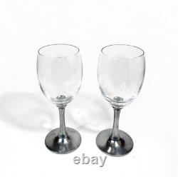 Pair Vintage Wine Glasses, 95% Real Pewter Stems, 7.6 Goblets