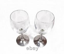 Pair Vintage Wine Glasses, 95% Real Pewter Stems, 7.6 Goblets