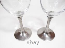 Pair Vintage Wine Glasses, 95% Real Pewter Stems, 7.6 Goblets