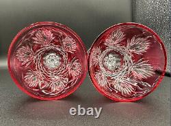 Pair of Ruby Red BOHEMIAN CZECH CRYSTAL Vtg Wine Glasses, Color Cut to Clear Mint