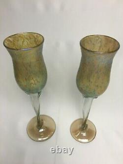 Pair of Stunning Aaron Slater Art Glass Toasting Goblets, Signed 11 5/8 Tall