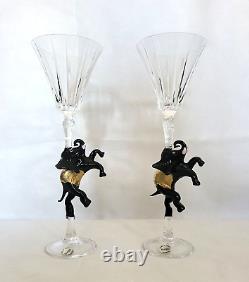 Pair of Vintage Rare BLK/Gold Elephant Hand Blown Wine Stem Glass glass art
