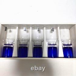 Pierre Cardin Wine Glass Blue set of 5 Glass with box Vintage Sasaki Japan