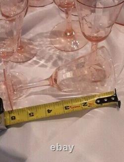 Pink Depression Floral Optic Wine, Champagne Mixed Glasses Set Vintage Etch Lot