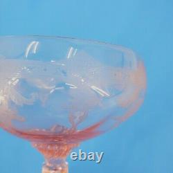 Pink Depression Glass Etched Vintage Coupe Champagne Floral Pattern Lot 6 READ