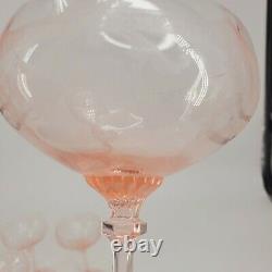 Pink Depression Glass Etched Vintage Coupe Champagne Floral Pattern Lot 6 READ