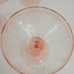 Pink Depression Glass Etched Vintage Coupe Champagne Floral Pattern Lot 6 READ