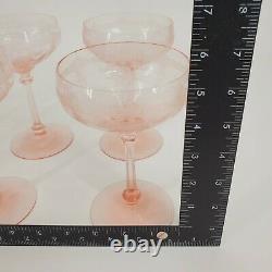 Pink Depression Glass Etched Vintage Coupe Champagne Floral Pattern Lot 6 READ