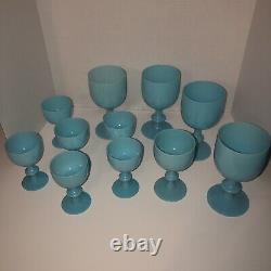 Portieux Vallerysthal lBlue Water Wine Goblet VNTG French Blue Opaline Barware