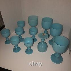 Portieux Vallerysthal lBlue Water Wine Goblet VNTG French Blue Opaline Barware