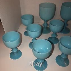 Portieux Vallerysthal lBlue Water Wine Goblet VNTG French Blue Opaline Barware