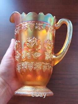 Pretty Marigold Fenton Carnival Glass Wine & Roses Pattern Cider Pitcher