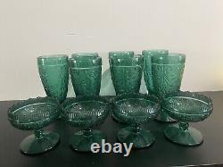 Princess House Vintage 7 Green crystal wine glasses And 4 Ice cream Dishes