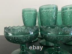Princess House Vintage 7 Green crystal wine glasses And 4 Ice cream Dishes