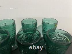 Princess House Vintage 7 Green crystal wine glasses And 4 Ice cream Dishes