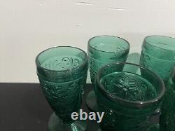Princess House Vintage 7 Green crystal wine glasses And 4 Ice cream Dishes