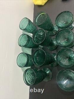 Princess House Vintage 7 Green crystal wine glasses And 4 Ice cream Dishes