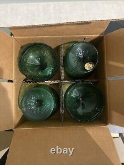 Princess House Vintage 7 Green crystal wine glasses And 4 Ice cream Dishes