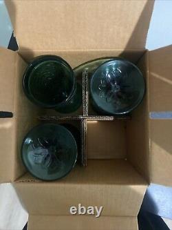 Princess House Vintage 7 Green crystal wine glasses And 4 Ice cream Dishes